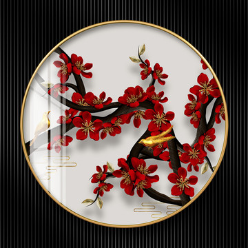 3D紅色梅花裝飾畫