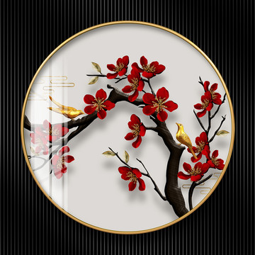 3D紅色梅花裝飾畫