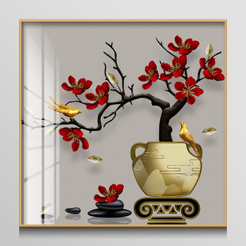 3D紅色梅花裝飾畫