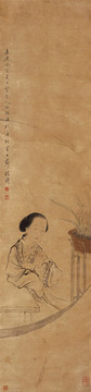 改琦 人物畫春窗坐雨