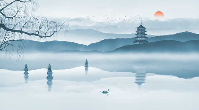 西湖山水畫(huà)