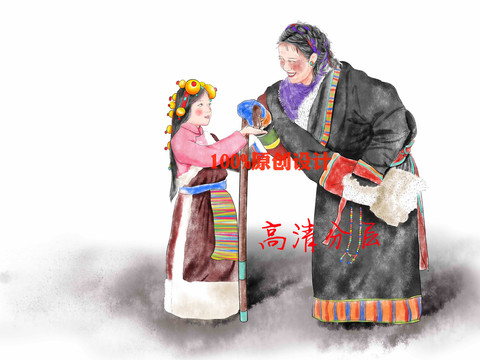 藏族国画人物孝道
