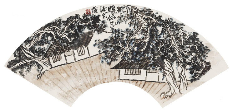 齊白石柏屋圖扇面