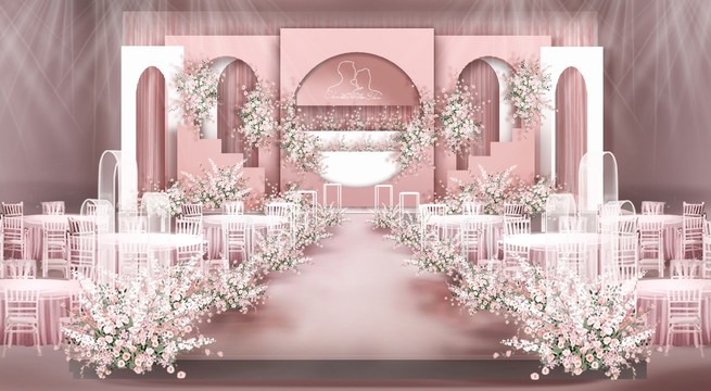 泰式粉色婚礼舞台效果图设计