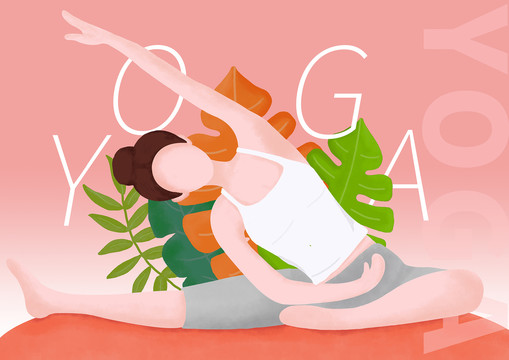 手繪女孩瑜伽插畫海報(bào)