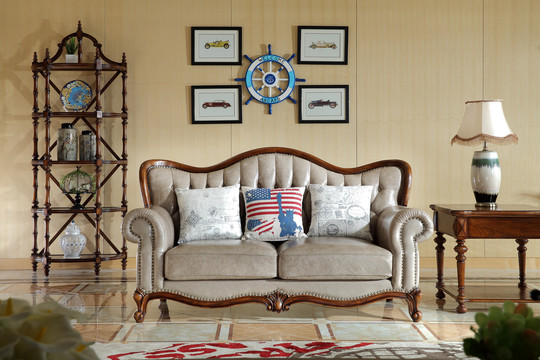 欧美古典真皮双人位沙发装饰架