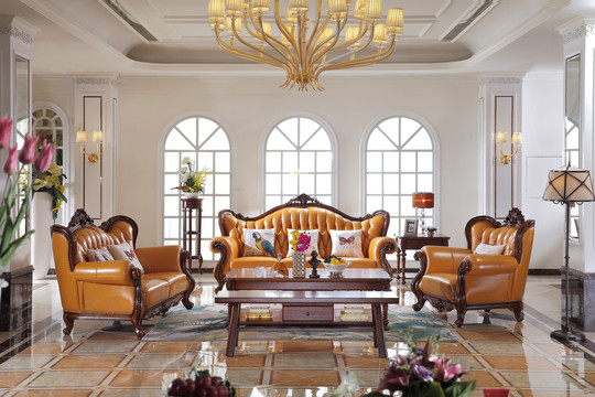 欧美古典客厅沙发茶几板凳