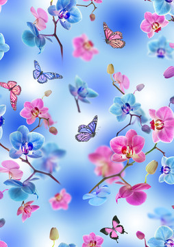四方連續(xù)蘭花女裝數(shù)碼印花圖案