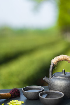 户外茶道茶文化绿色背景