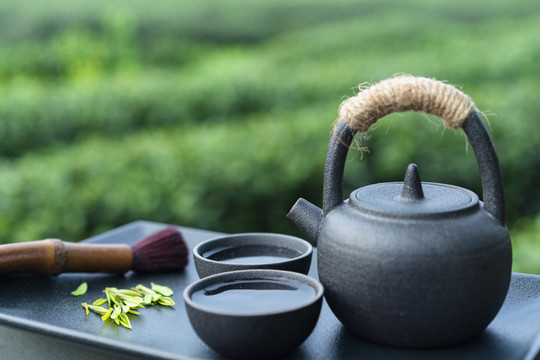 户外茶道茶文化绿色背景