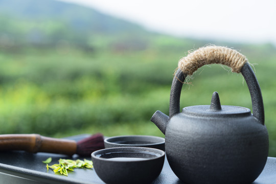 户外茶道茶文化绿色背景