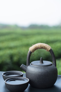 户外茶道茶文化绿色背景