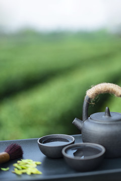 户外茶道茶文化绿色背景