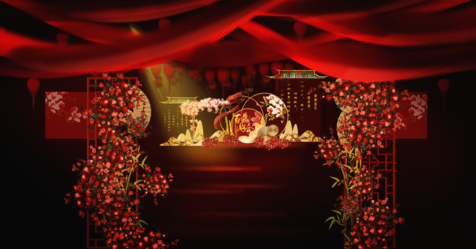 中式主题婚礼新中式红金色效果图