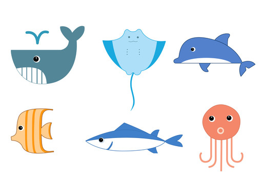 魚簡(jiǎn)筆畫海底世界海洋卡通插畫
