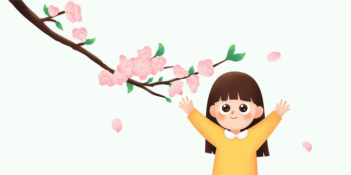 春天桃花女孩插畫