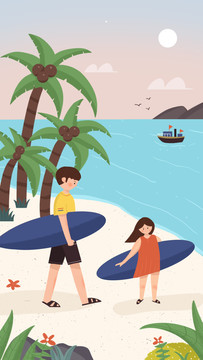夏季海邊沖浪