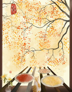 農(nóng)家曬秋插畫