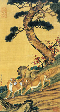 郎世寧雙獅圖