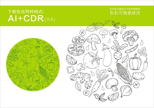 果蔬圖案果蔬線描蔬菜矢量圖形