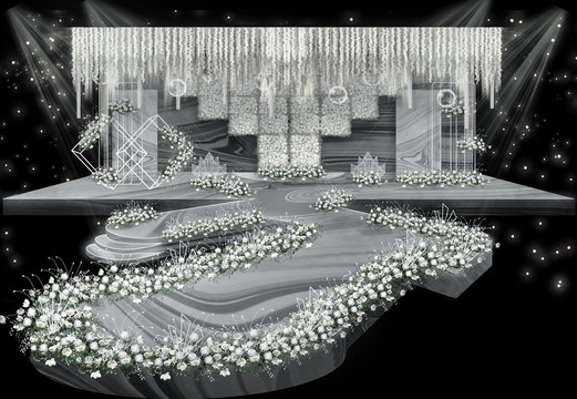 白色灰色婚礼舞台效果图