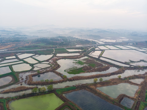 湖北大冶保安湖湿地公园航拍风光