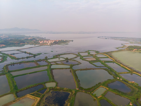 湖北大冶保安湖湿地公园航拍风光