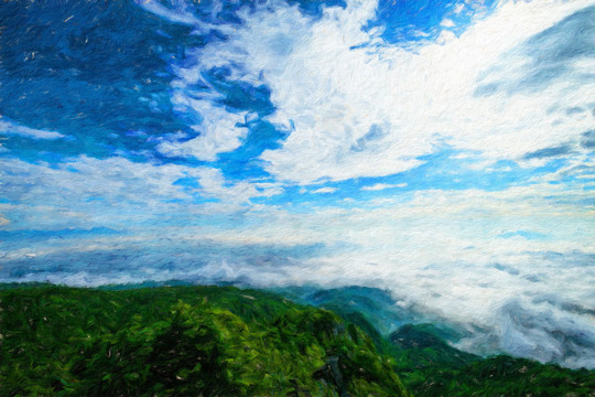 晴空萬里油畫