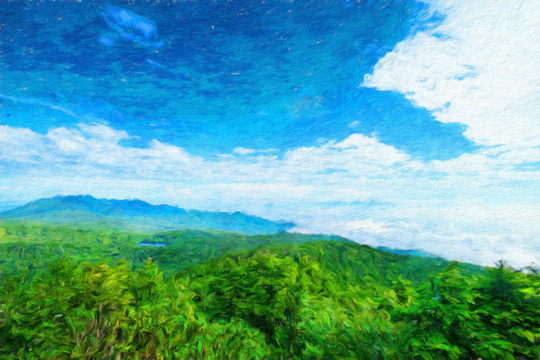 晴空萬里油畫