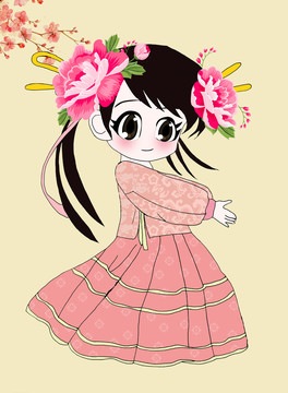 手繪卡通古風(fēng)可愛(ài)女孩