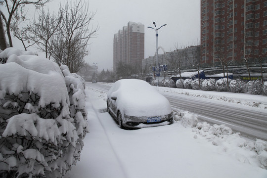 雪景街道雪天下雪雪地