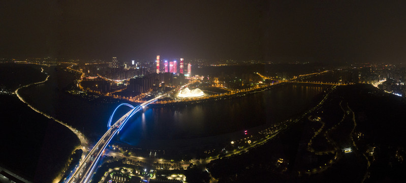 南宁大桥广西五象新区航拍夜景灯