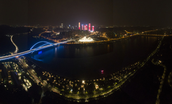 南宁大桥广西五象新区航拍夜景灯