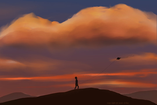 黃昏晚霞插畫