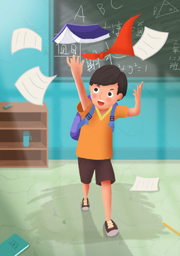 放學的小男孩