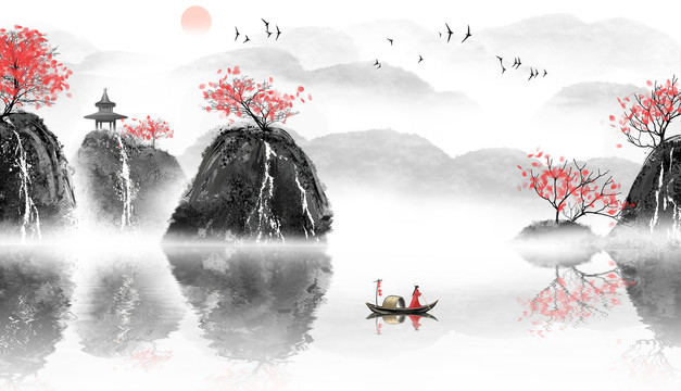 手繪中國風(fēng)山水畫