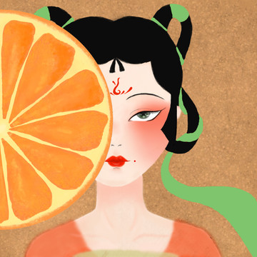 古典女孩人物扇面插畫(huà)