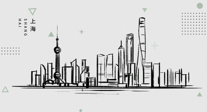 手繪上海城市插畫