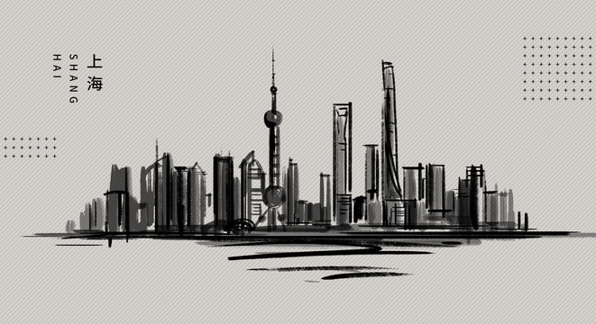 手繪上海城市地標(biāo)