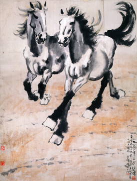 徐悲鴻雙馬圖