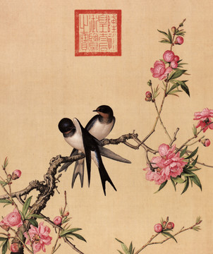 郎世寧仙萼長(zhǎng)春圖桃花