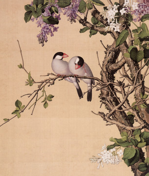 郎世寧仙萼長(zhǎng)春圖紫白丁香