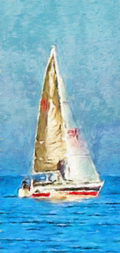 帆船油畫