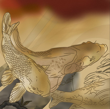 手绘抽象锦鲤装饰画