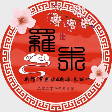 红色中国风婚礼牌