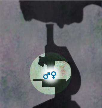 通過顯微鏡觀察性別符號