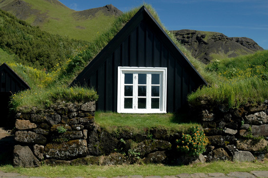 冰岛斯科加尔的泥炭房