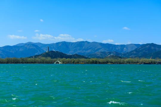 颐和园昆明湖玉峰塔西堤玉带桥