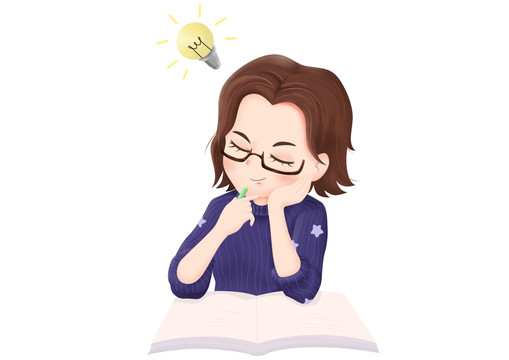 卡通看書思考的女孩