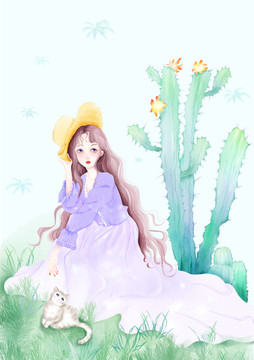 少女手繪插畫